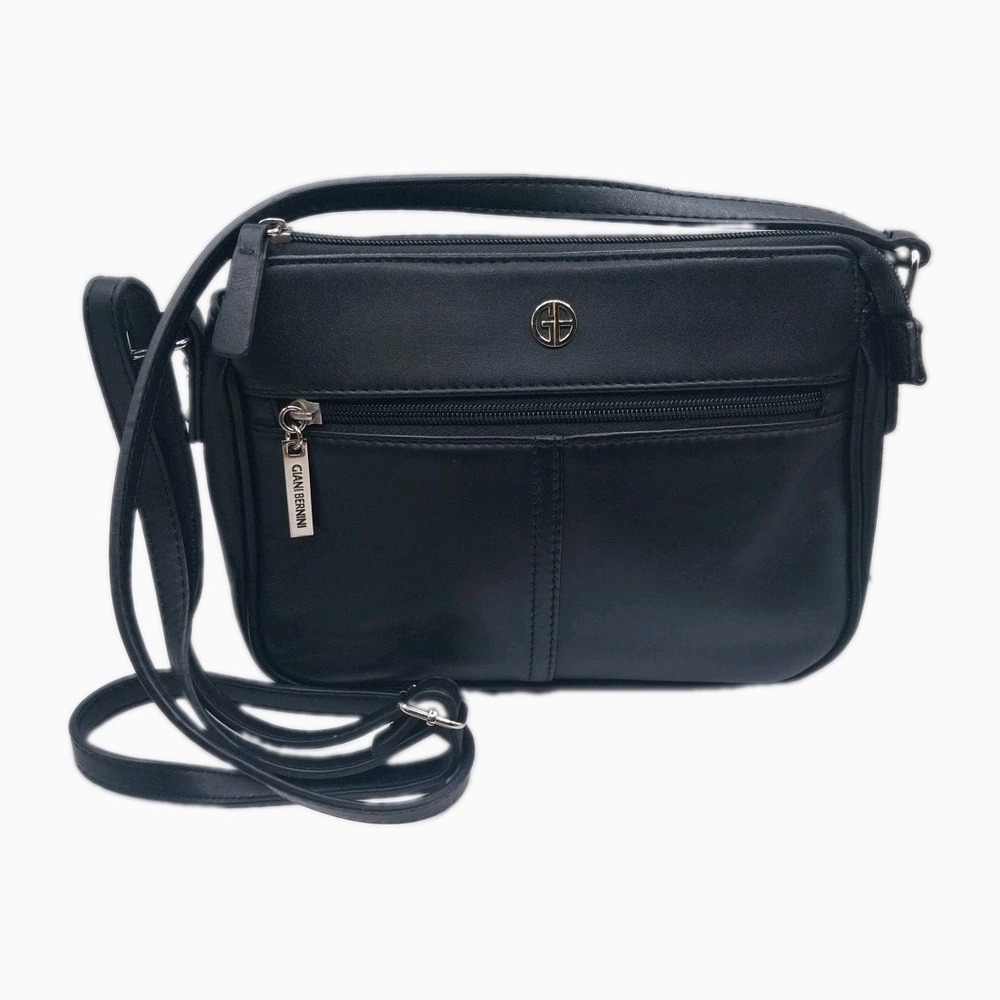 GIANI BERNINI Nappa Venice Black Leather Crossbody Purse Organizer Bag Excellent